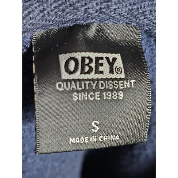 Obey Navy & Cream Hoodie With Red Logo Print Size Small - Picture 8 of 10